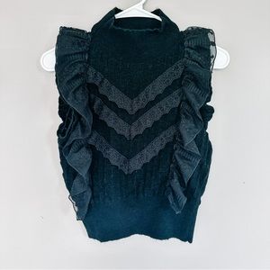 Zara Black Ruffle Sweater Vest Medium